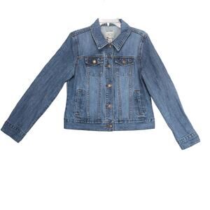 Vtg Y2K Old Navy Women's L Button Front Blue Denim Trucker Jean Jacket, Classic